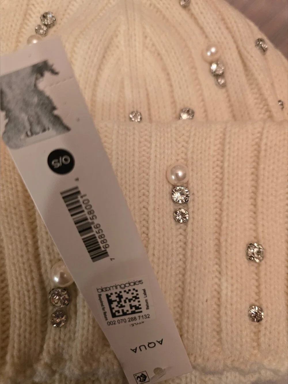 Aqua Embellished Cuff Hat - Exclusive to Bloomingdale'sColor:Off White. NWT Gift
